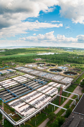 Water recycling, settling, purification in water station.