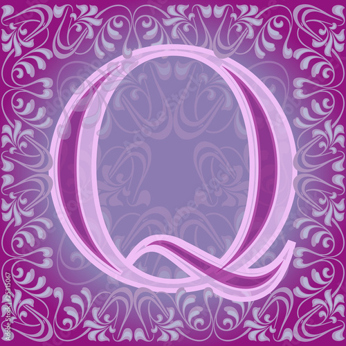 Letra q violeta decorada, pe