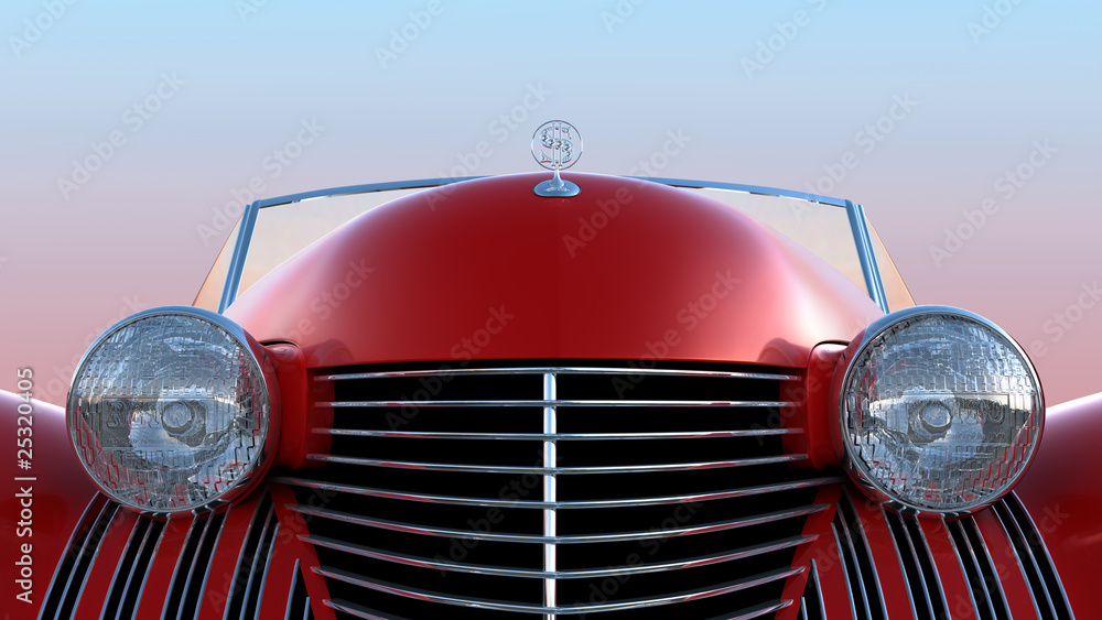 Front view of red retro car