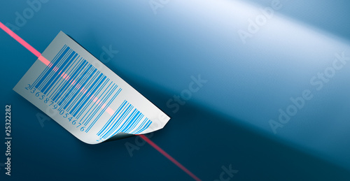 Tableau sur toile barcode and laser beam over a blue background