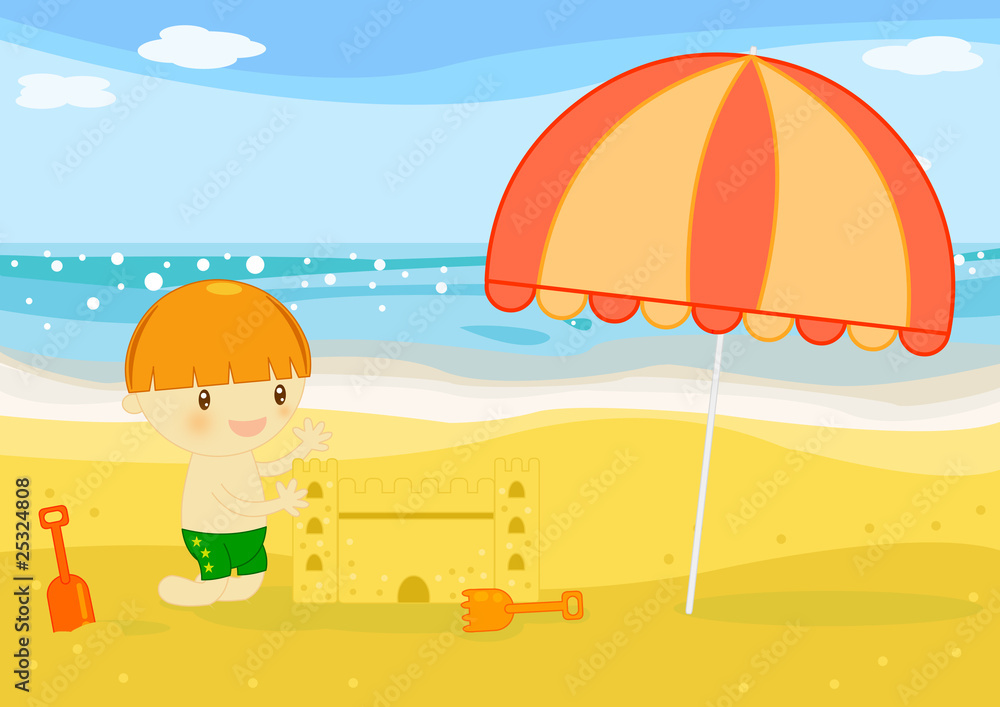 Fototapeta premium bambino costrisce castelli di sabbia