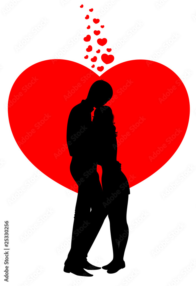 silhouette of lovers on a background with heart silhouette of lovers on a background with heart