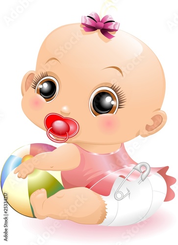 Bebè con Pallone-Baby Playing with Ball-2-Vector