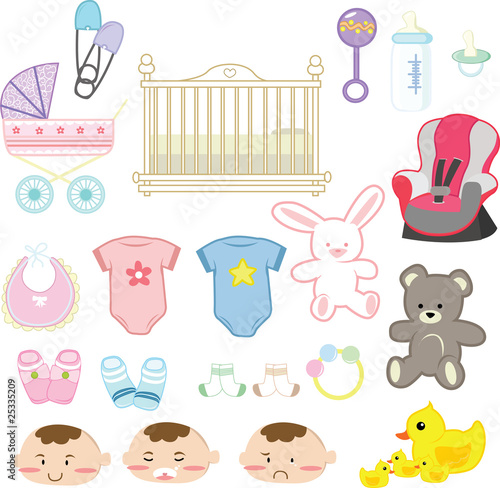 Vector illustration of a collection of baby items