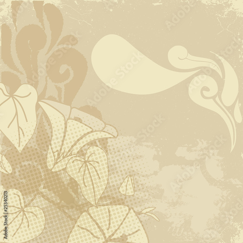 vintage flower paint on squared grunge background