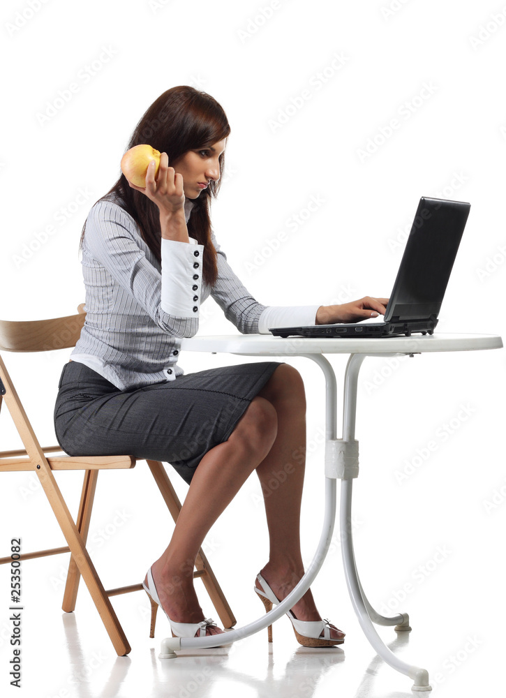 Tired women sitting with computer Tired women sitting with computer