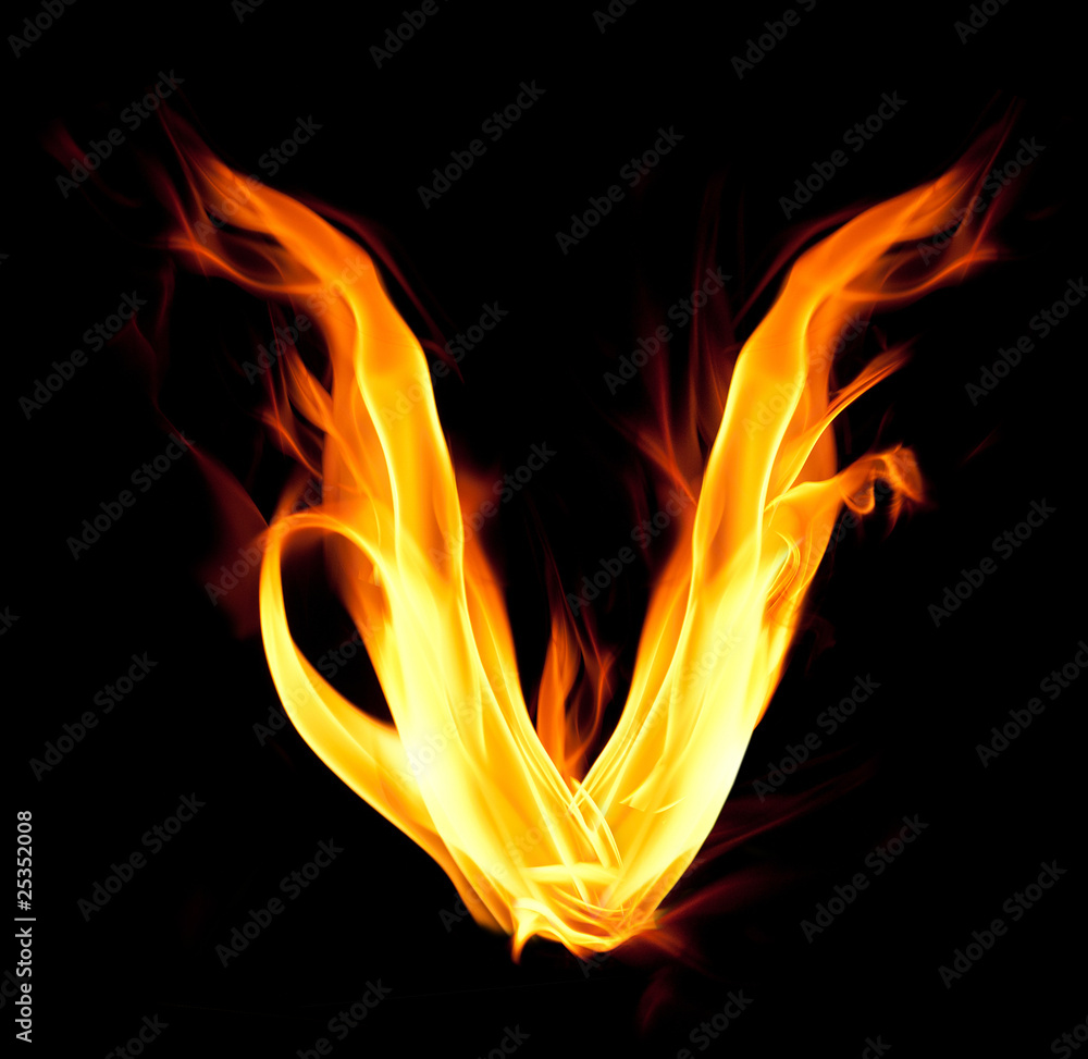 Fototapeta premium Fiery font. Letter V