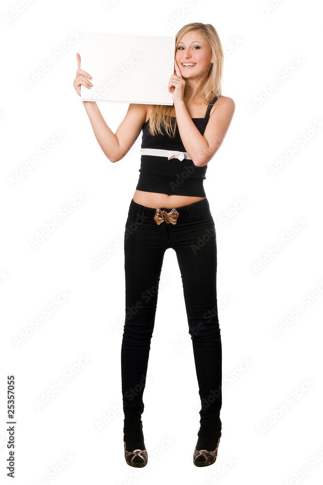 Blonde posing with white board Blonde posing with white board