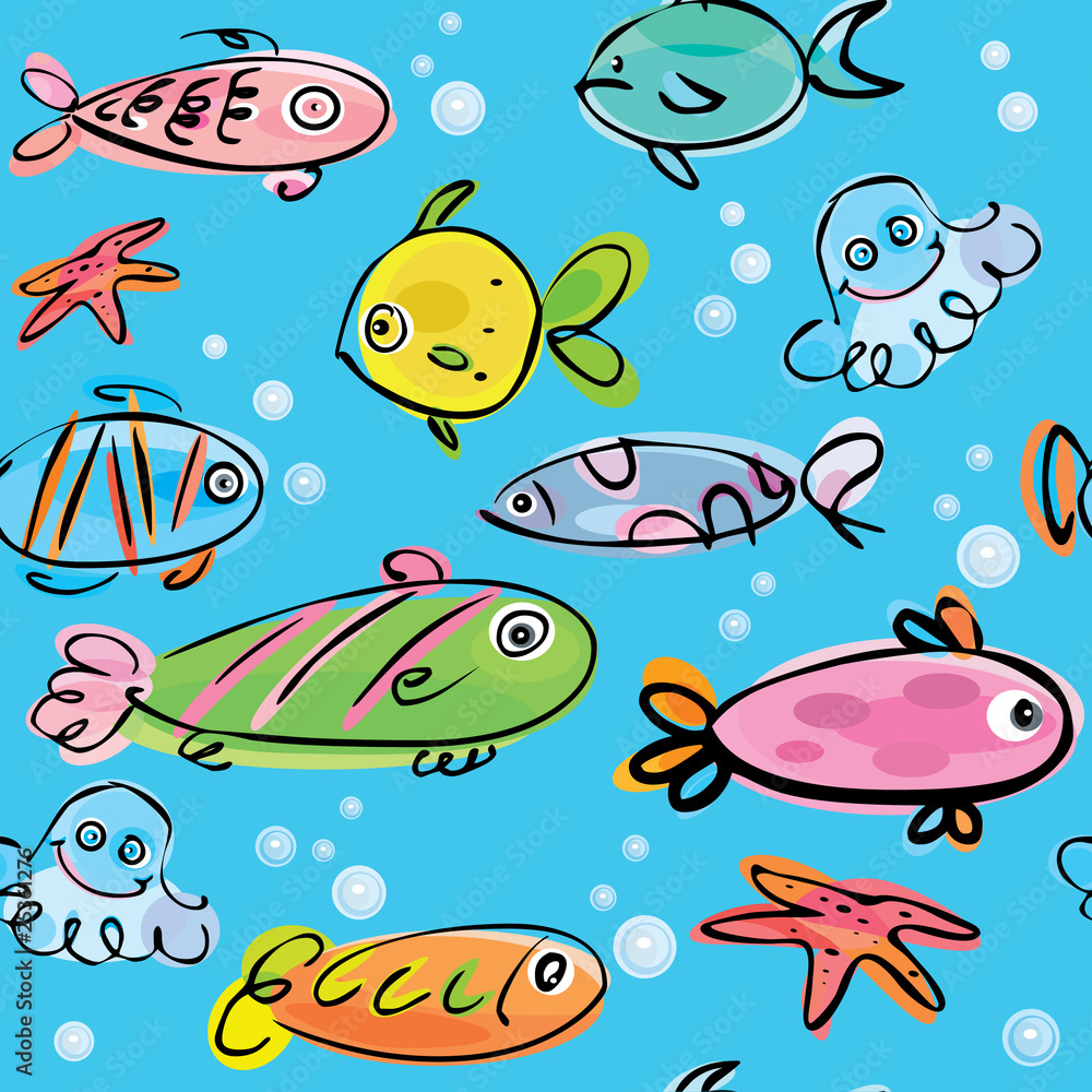 Seamless pattern of cute fishes