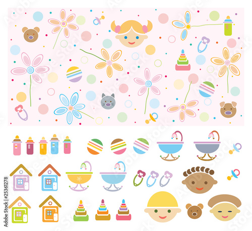 Seamless baby patterns and elements for baby desigh