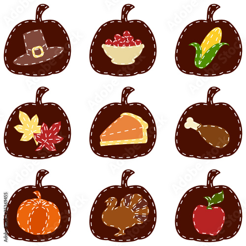 Set of quilted Thanksgiving icons