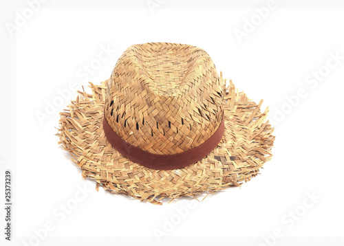Antique straw hat, white background