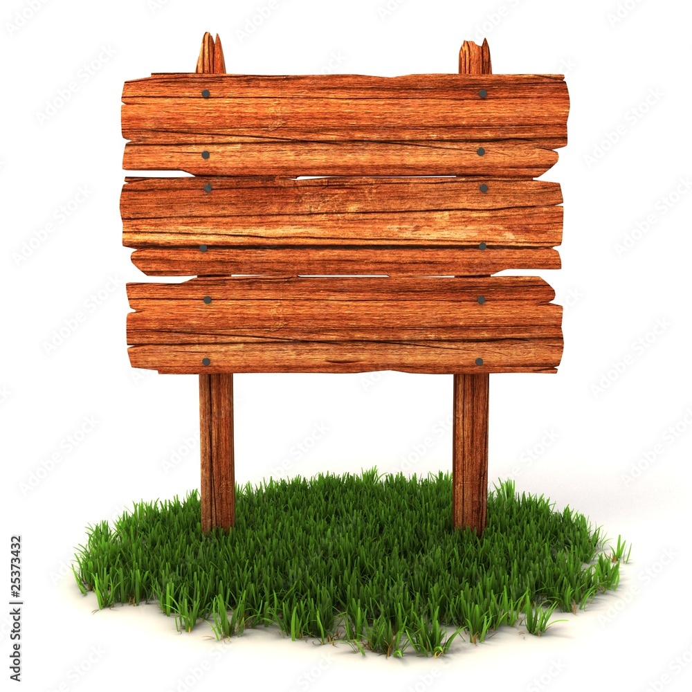 old wooden billboard on the grass isolated on white background old wooden billboard on the grass isolated on white background