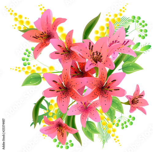 Bunch of vector pink lilies
