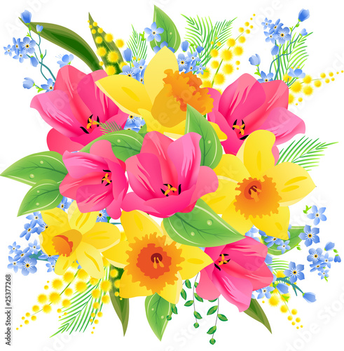 Big spring beautiful bunch of flowers with tulips and daffodils