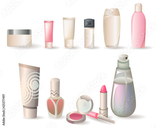 Vector collection of different cosmetics for face and body