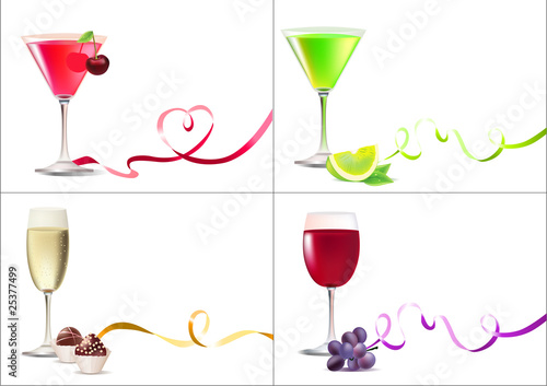 Four different backgrounds with different drinks and ribbons