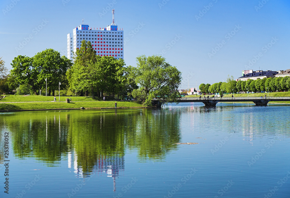 Building on the shore of the pond, Koenigsberg, Russia Building on the shore of the pond, Koenigsberg, Russia