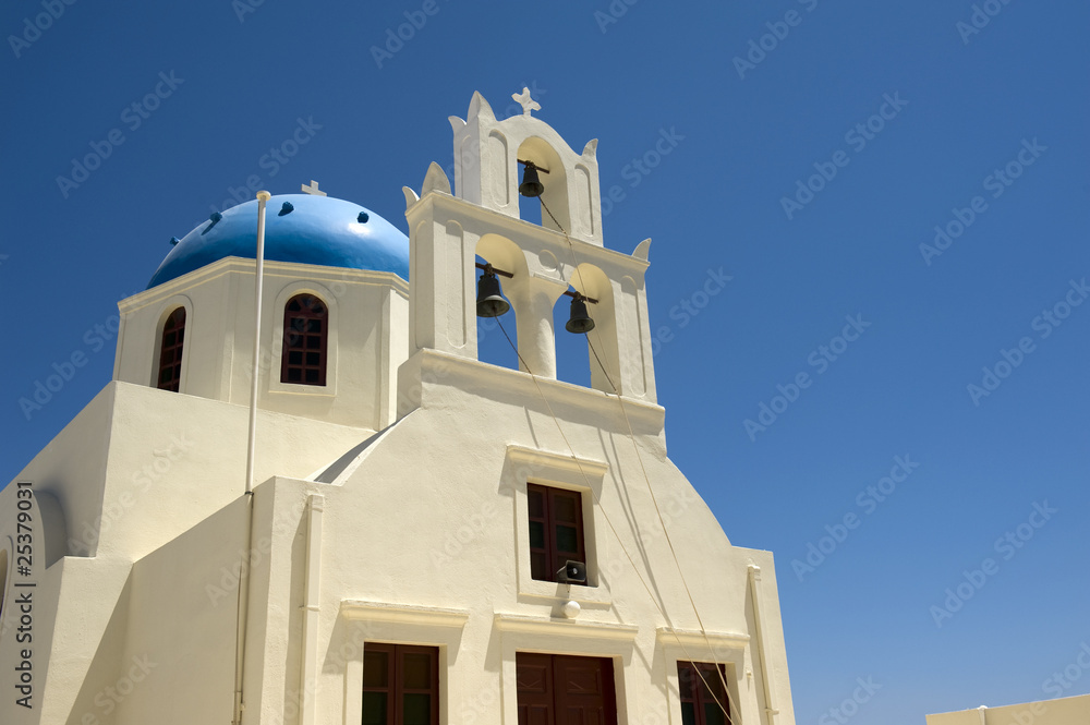 blue dome of church in santorini