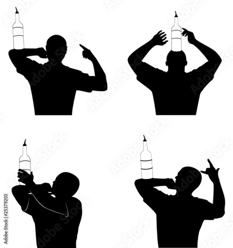 Vector silhouette of barman showing tricks with a bottle
