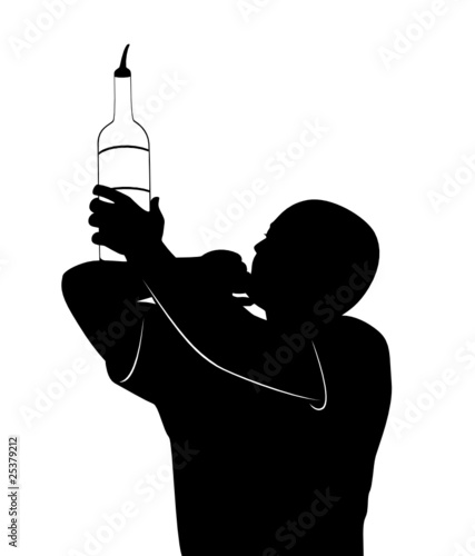 Vector silhouette of barman showing tricks with a bottle