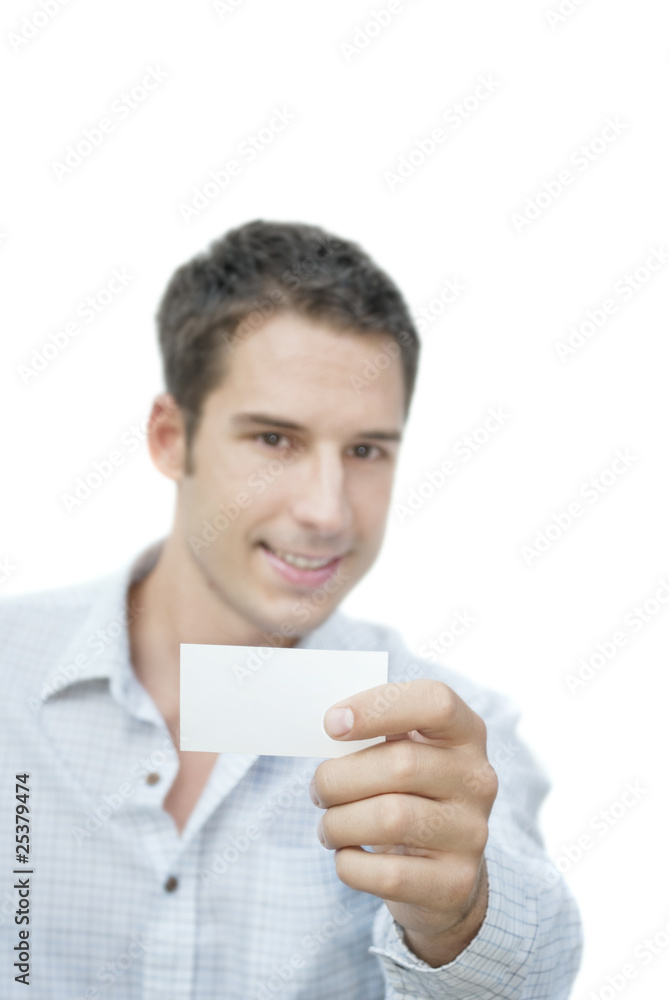 Man showing blank card Man showing blank card