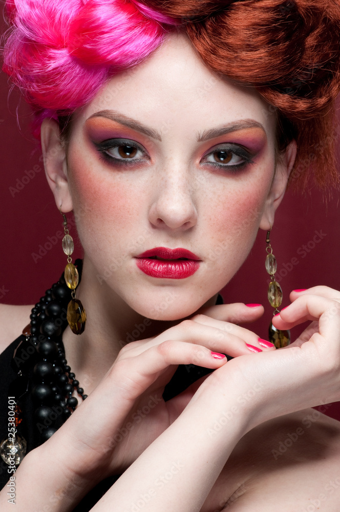Fototapeta premium Closeup portrait of fashion girl face with jewel