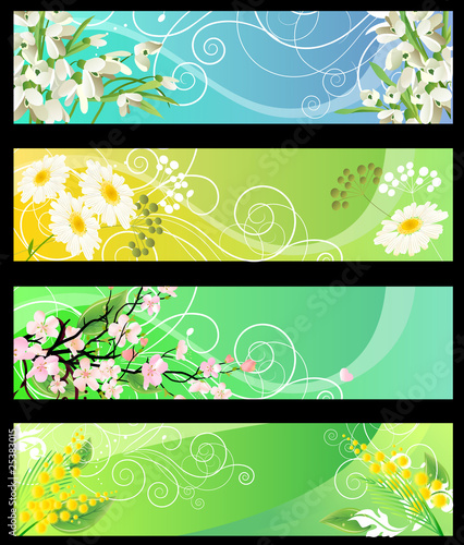 Four different beautiful spring floral banners