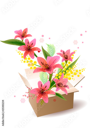 Opened box full of lillies