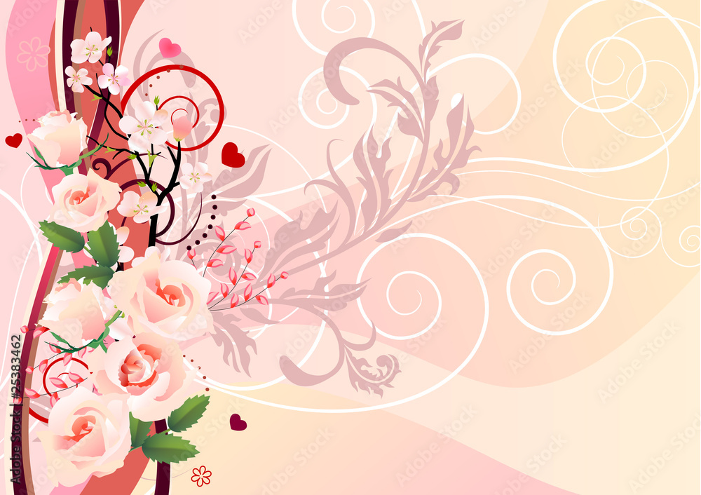 Beautiful romantic floral background with pink roses