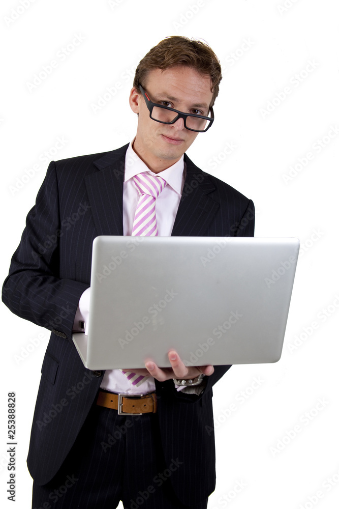 businessman photographed with fish-eye lens on white background businessman photographed with fish-eye lens on white background