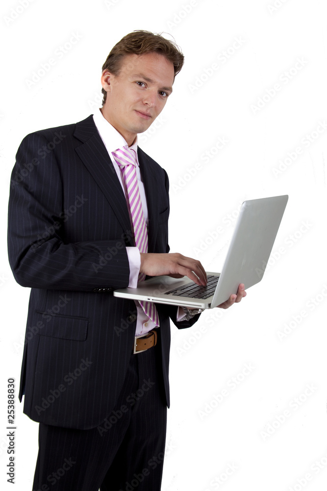 businessman photographed with fish-eye lens on white background businessman photographed with fish-eye lens on white background