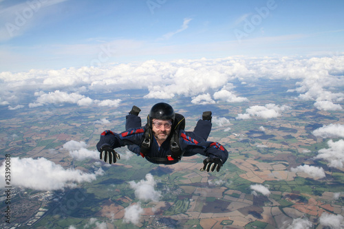 Close-up of skydiver in freefall