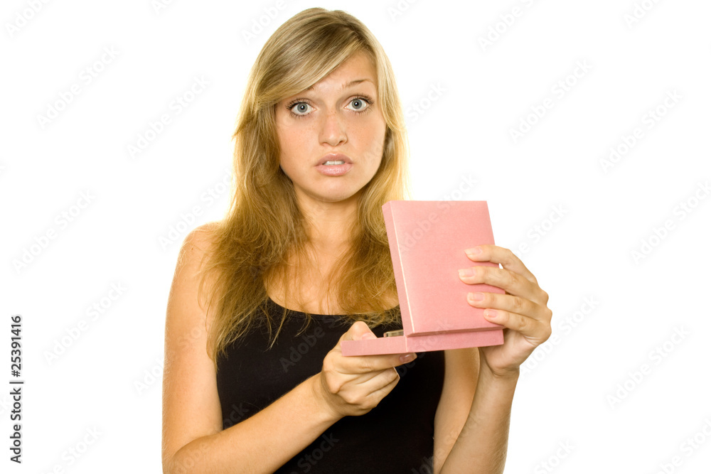 Bautiful young girl opens a gift box. Bautiful young girl opens a gift box.