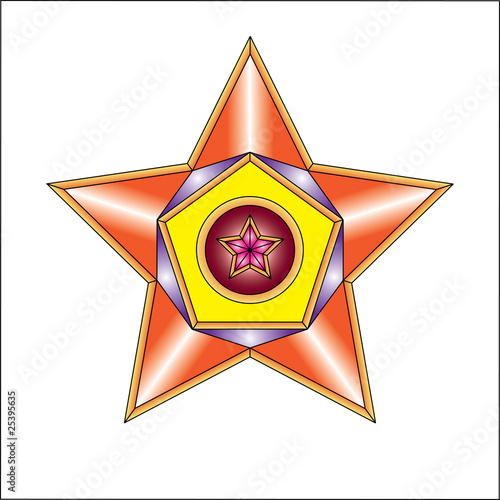 Golden and red award on white background