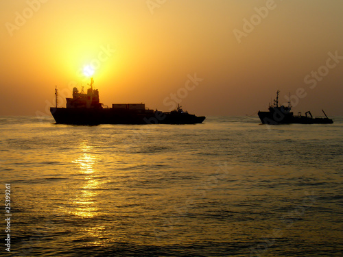 Sunset along with the ships