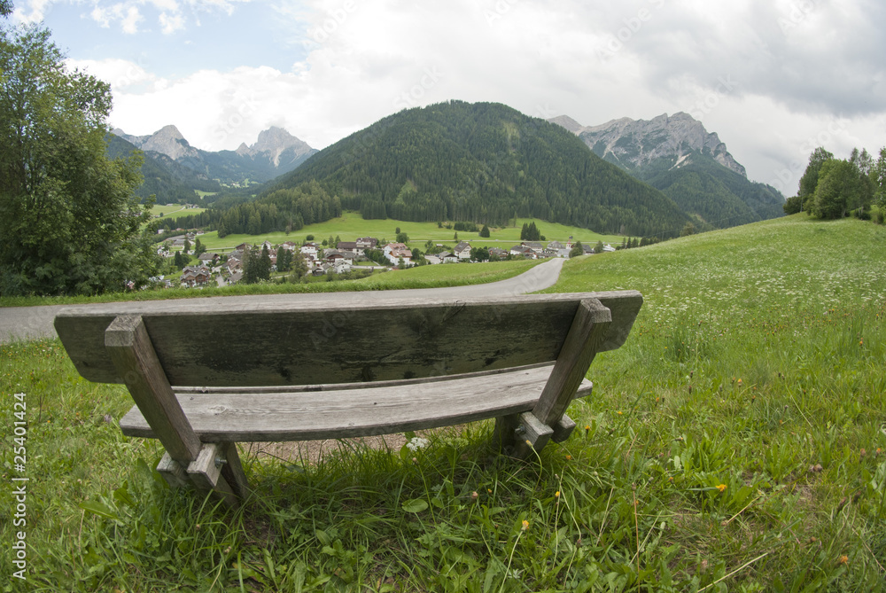 Bench on the Dolomites Mountains, Italy