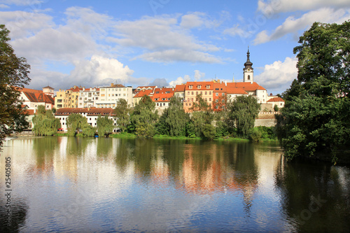 Medieval town Pisek in Czech with gothic deanery Church