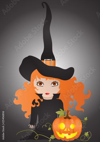 Vector illustration of witch with pumpkin