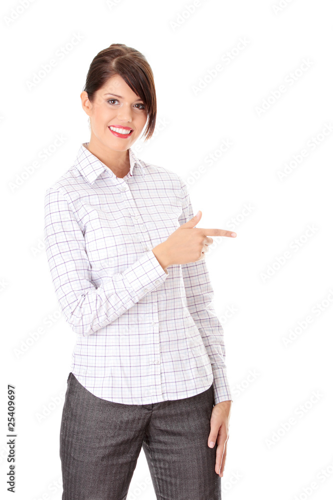 Young happy businesswoman pointing Young happy businesswoman pointing