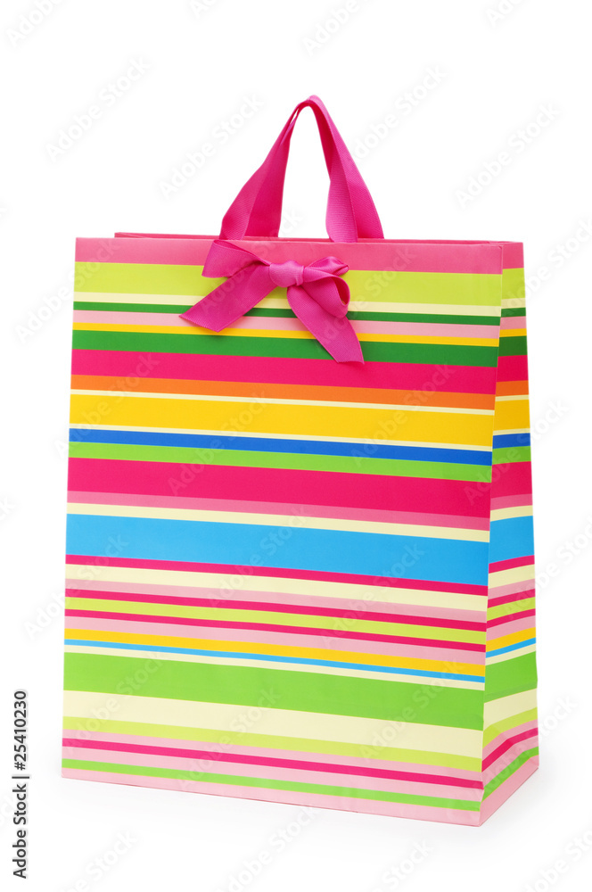 Fototapeta premium Striped gift bag isolated on the white background