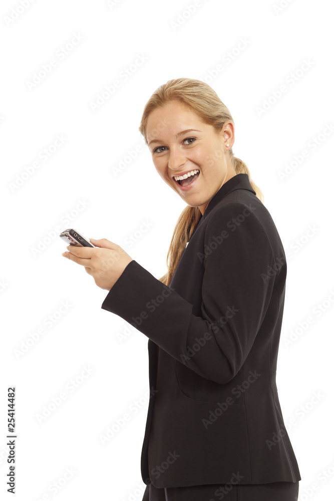 Portrait of young business girl texting on cell phone Portrait of young business girl texting on cell phone