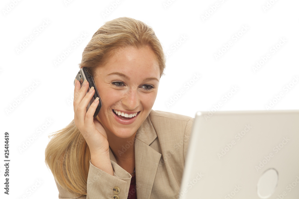 Close up portrait of young business girl using cell phone Close up portrait of young business girl using cell phone