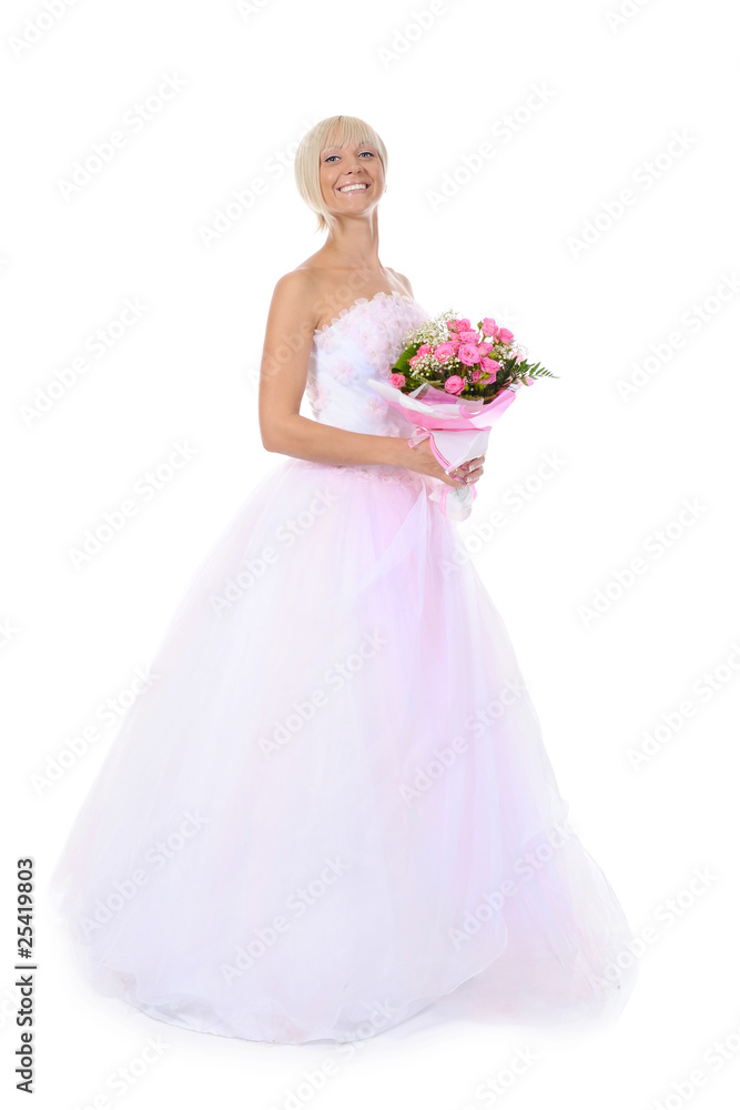 Happy bride with a bouquet