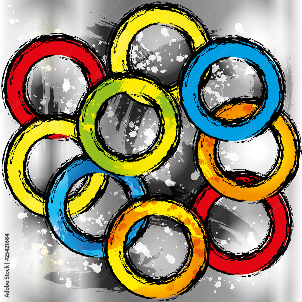 Grunge colorful rainbow circles seamless background
