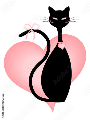 Black Cat with  Pink Hearts