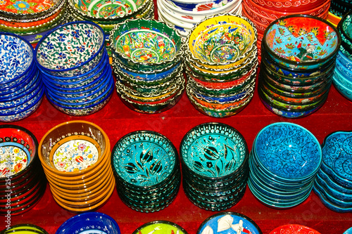 Hand decorated plates on the shelves of the grand bazaar