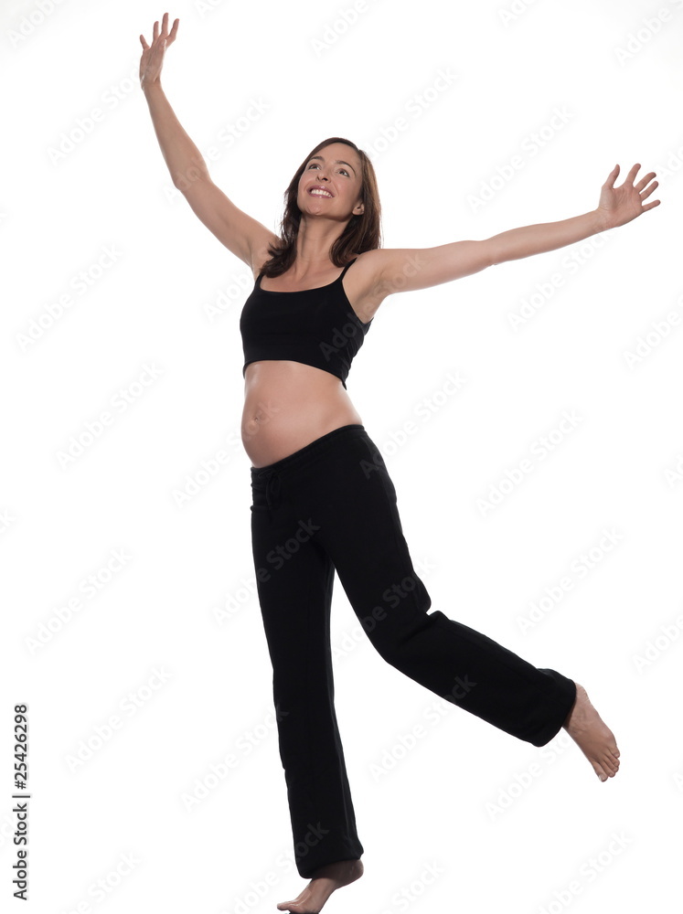 pregnant caucasian woman workout balance