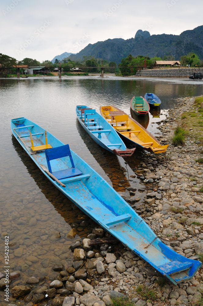 Traditional Laos longtail boat at Vang Vieng, Laos