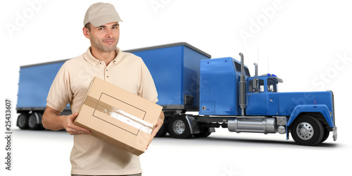 Courier and blue truck